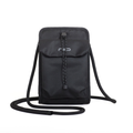 A black textured nylon crossbody phone pouch with a drawstring closure and a silver 'NIID' logo on the front, displayed on a clean white background.