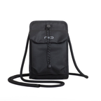 A black textured nylon crossbody phone pouch with a drawstring closure and a silver 'NIID' logo on the front, displayed on a clean white background.