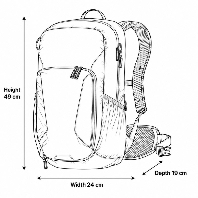 Deuter Bike I 20 size guide height 49 cm width 24 cm depth 19 cm