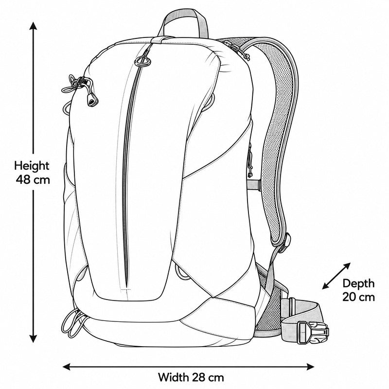 Deuter AC Lite 17 size guide height 48 cm width 28 cm depth 20 cm