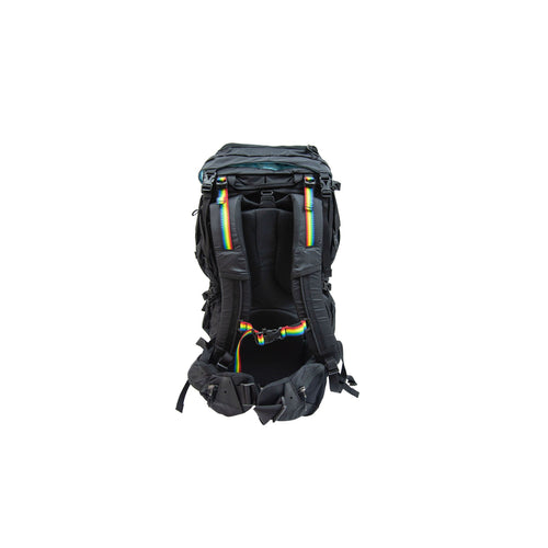 Black CHUMS Spring Dale 35 rear view showing air-mesh back panel and harness
